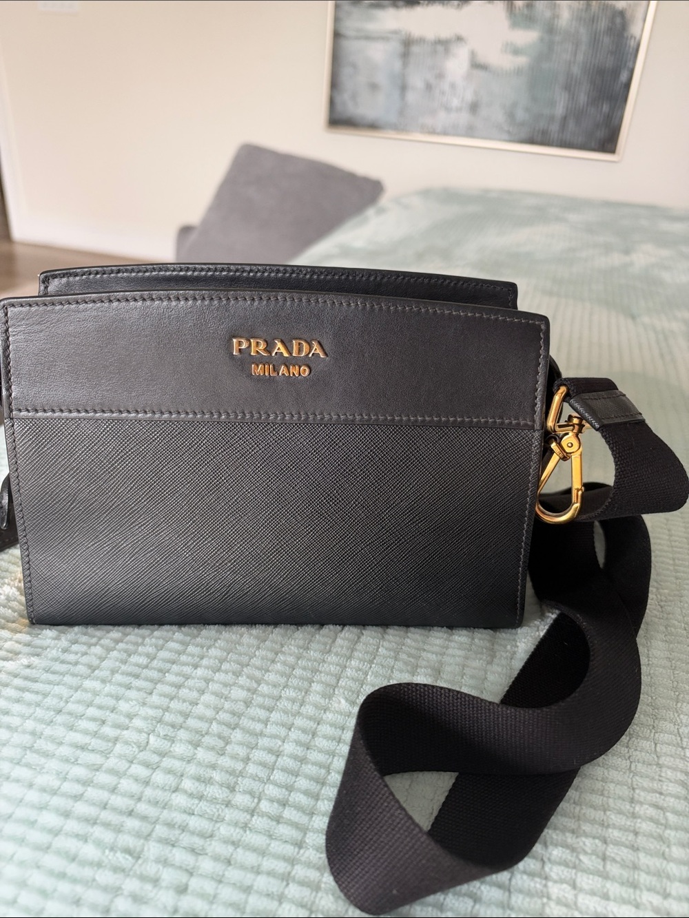 Prada Black Saffiano Crossbody with Gold Hardware
